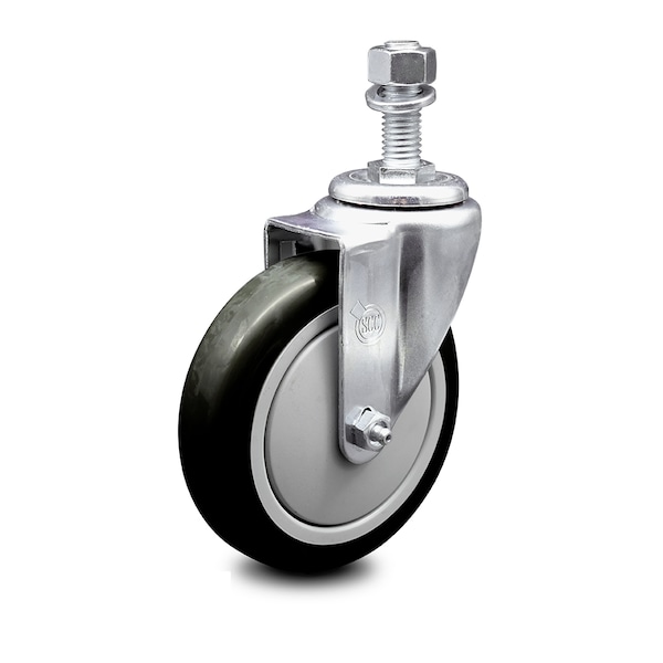 5 Inch Black Polyurethane Wheel Swivel 1/2 Inch Threaded Stem Caster SCC